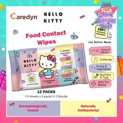 CAREDYN Ft Hello Kitty Food Contact Wipes 15s x 4 Pack