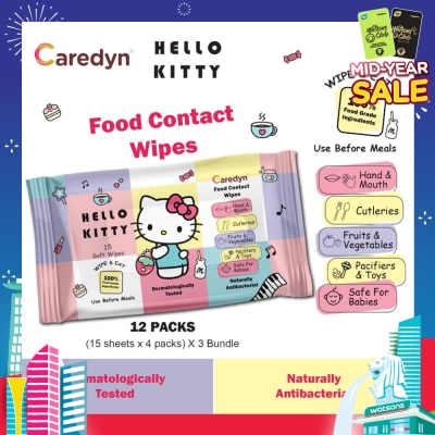 CAREDYN Ft Hello Kitty Food Contact Wipes 15s x 4 Pack
