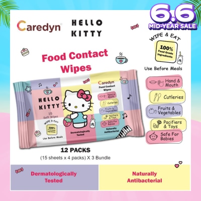 CAREDYN Ft Hello Kitty Food Contact Wipes 15s x 4 Pack
