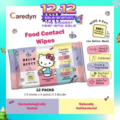 CAREDYN Ft Hello Kitty Food Contact Wipes 15s x 4 Pack