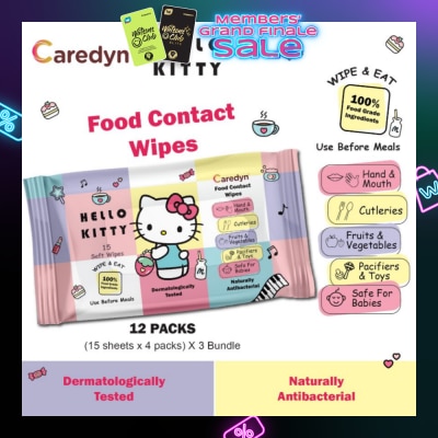 CAREDYN Ft Hello Kitty Food Contact Wipes 15s x 4 Pack