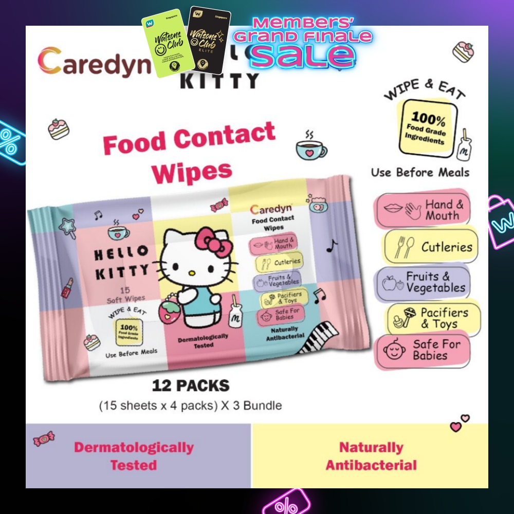 Ft Hello Kitty Food Contact Wipes 15s x 4 Pack