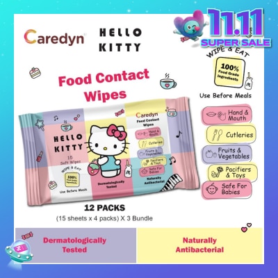 CAREDYN Ft Hello Kitty Food Contact Wipes 15s x 4 Pack