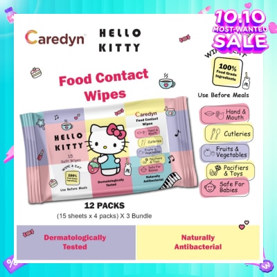 CAREDYN Ft Hello Kitty Food Contact Wipes 15s x 4 Pack