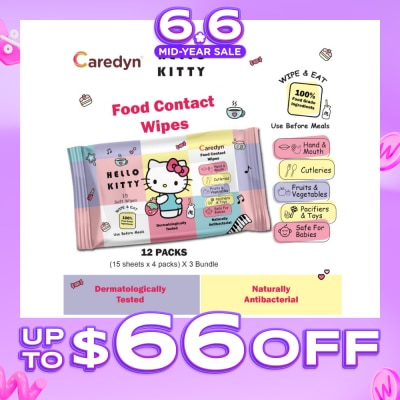 CAREDYN - Ft Hello Kitty Food Contact Wipes 15s x 4 Pack