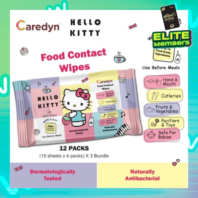CAREDYN Ft Hello Kitty Food Contact Wipes 15s x 4 Pack