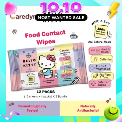 CAREDYN Ft Hello Kitty Food Contact Wipes 15s x 4 Pack image