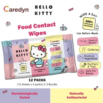 CAREDYN Ft Hello Kitty Food Contact Wipes 15s x 4 Pack