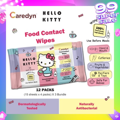 CAREDYN Ft Hello Kitty Food Contact Wipes 15s x 4 Pack