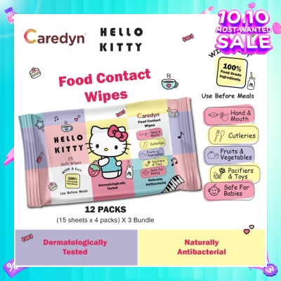CAREDYN Ft Hello Kitty Food Contact Wipes 15s x 4 Pack