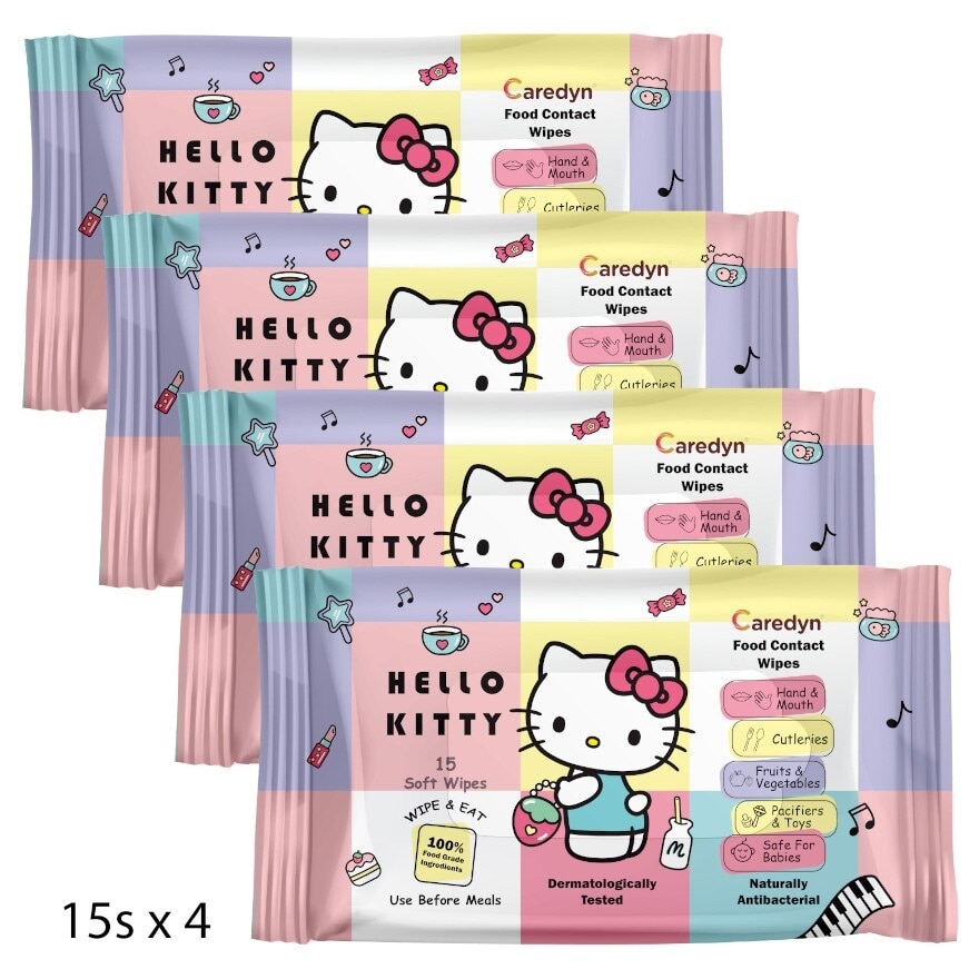 Ft Hello Kitty Food Contact Wipes 15s x 4 Pack