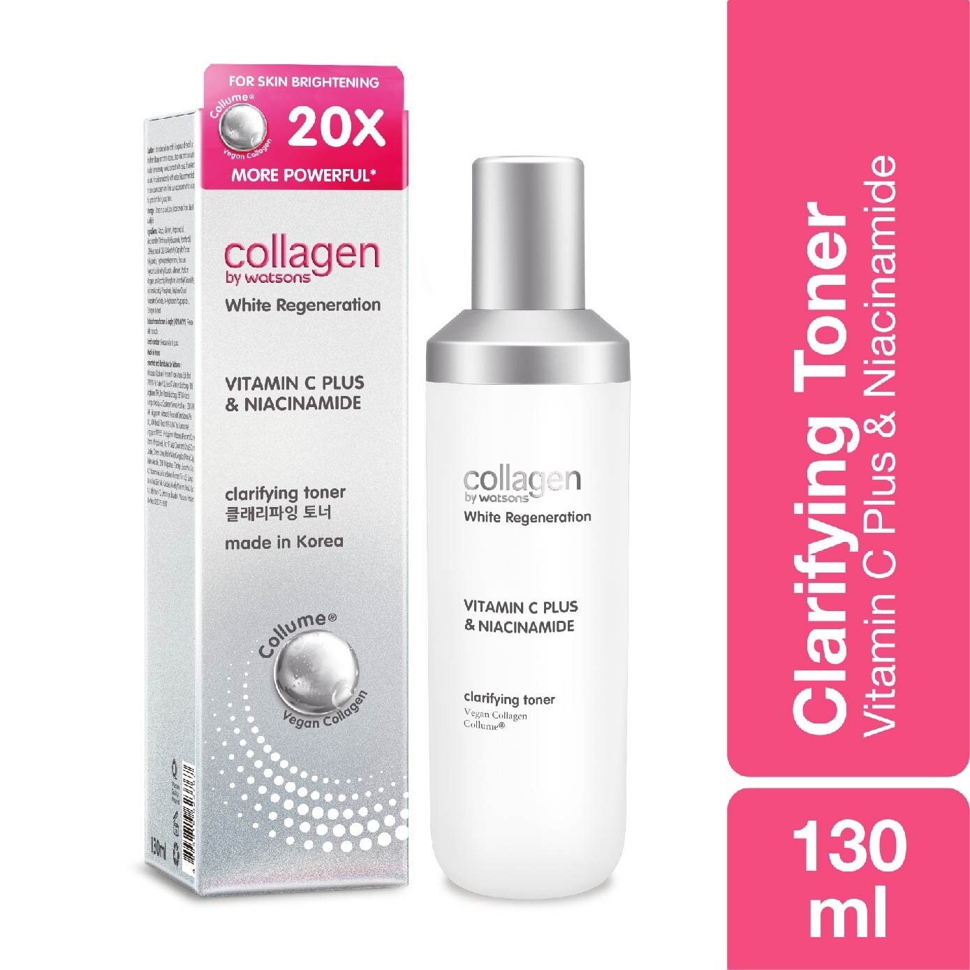 White Regeneration Vitamin C Plus & Niacinamide Clarifying Toner (Vegan Collagen, Made in Korea) 130ml