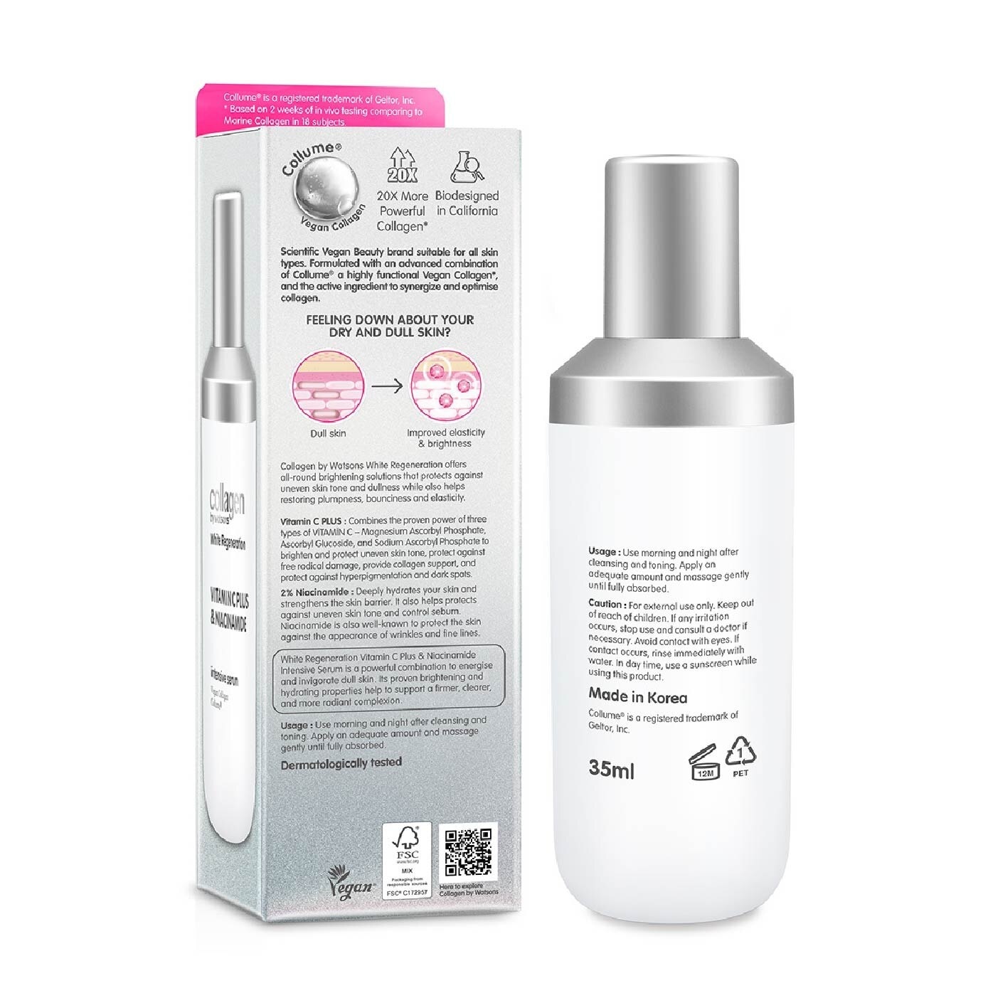 White Regeneration Vitamin C Plus & Niacinamide Intensive Serum (Vegan Collagen, Made in Korea) 35ml