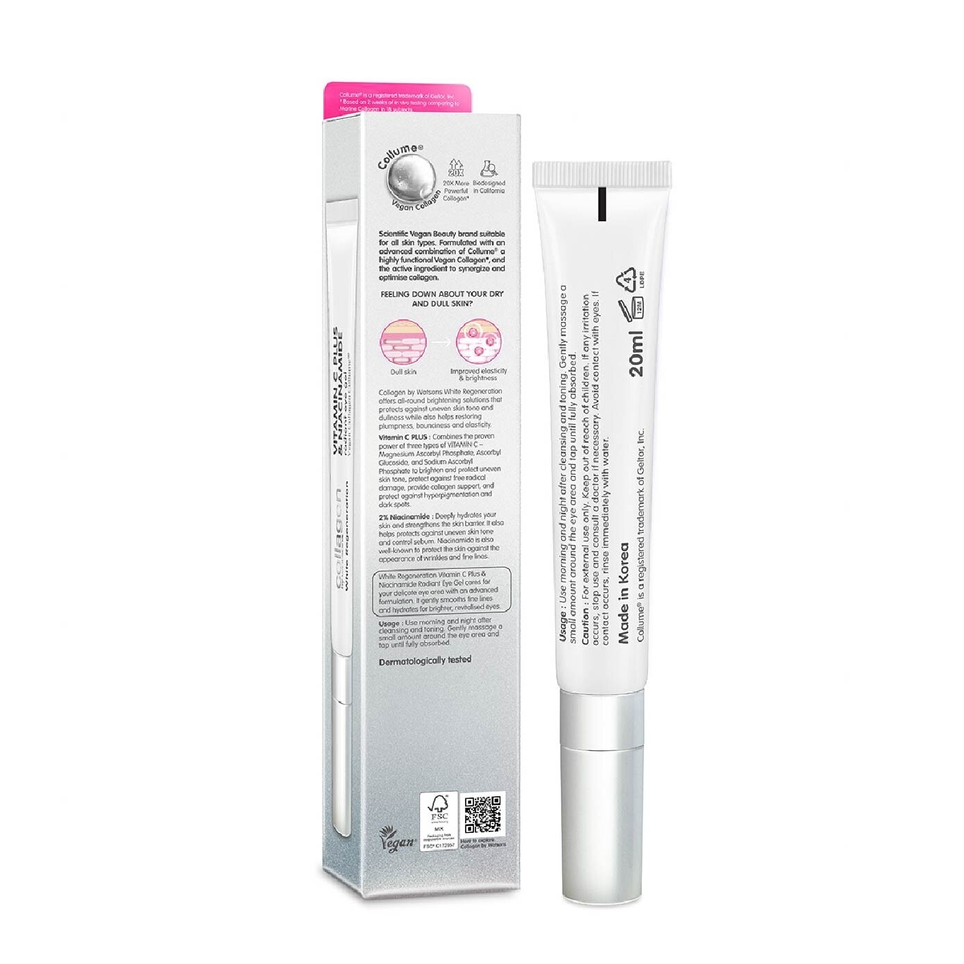 White Regeneration Vitamin C Plus & Niacinamide Radiant Eye Gel (Vegan Collagen, Made in Korea) 20ml