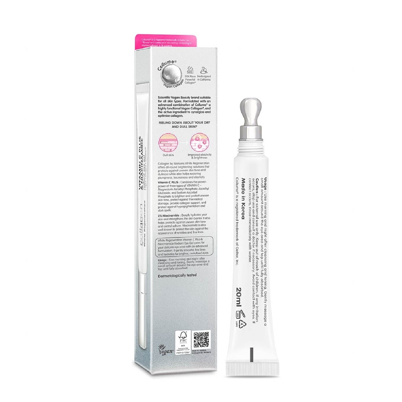 White Regeneration Vitamin C Plus & Niacinamide Radiant Eye Gel (Vegan Collagen, Made in Korea) 20ml