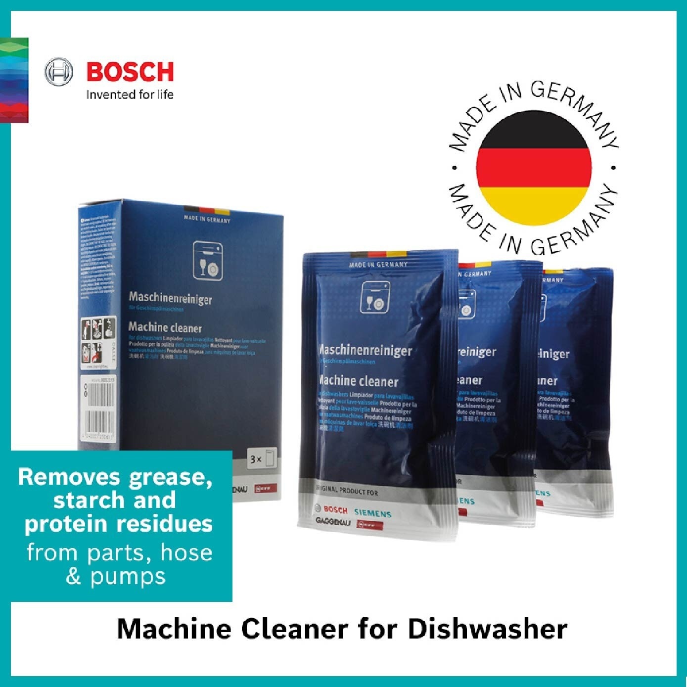 Dishwasher Machine Cleaner Sachet (Effectively Removes Grease + Starch + Protein Residues In Entire Interior Of The Dishwasher) 45g X 3s