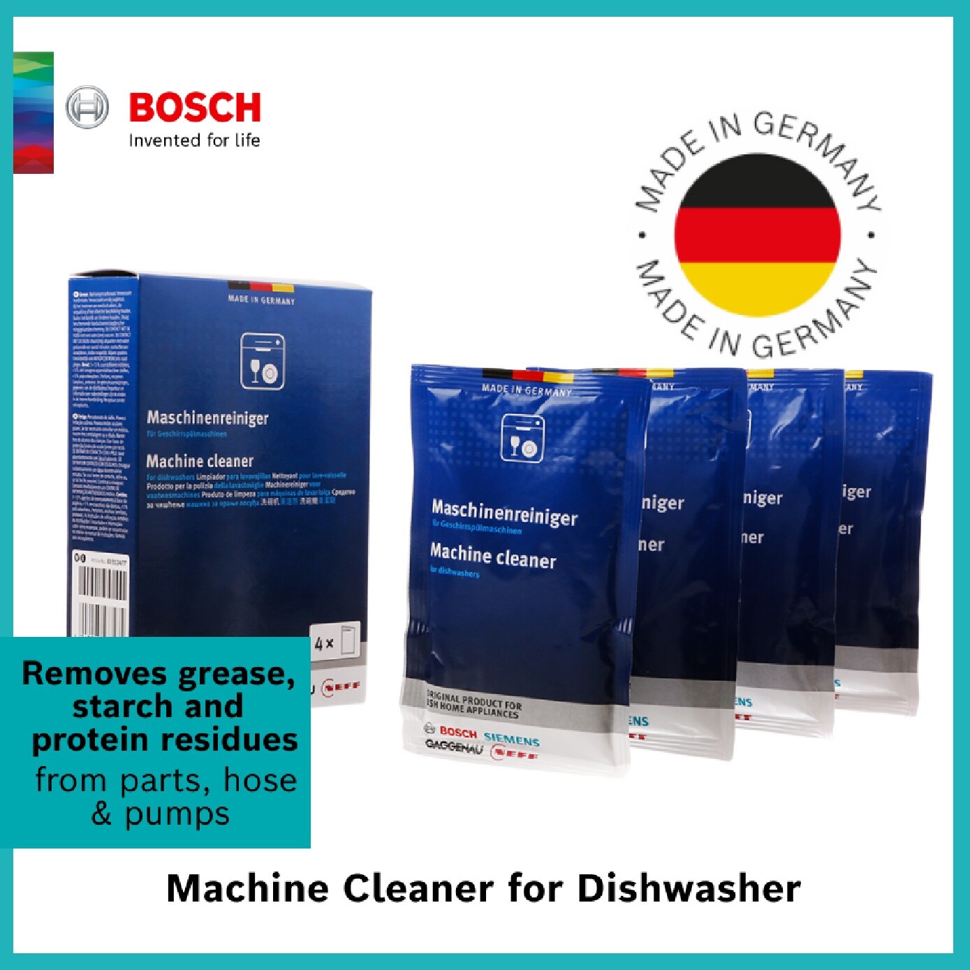 Dishwasher Machine Cleaner Sachet (Effectively Removes Grease + Starch + Protein Residues In Entire Interior Of The Dishwasher) 45g X 4s