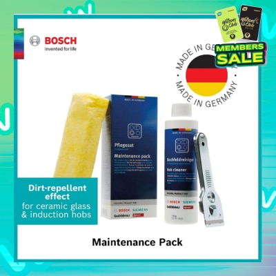 BOSCH Maintenance Packset For Ceramic Glass & Induction Hob Consists Hob Cleaner Solution 250ml + Glass Scraper 1s + Cleaning Cloth 1s