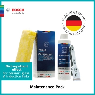 BOSCH Maintenance Packset For Ceramic Glass & Induction Hob Consists Hob Cleaner Solution 250ml + Glass Scraper 1s + Cleaning Cloth 1s