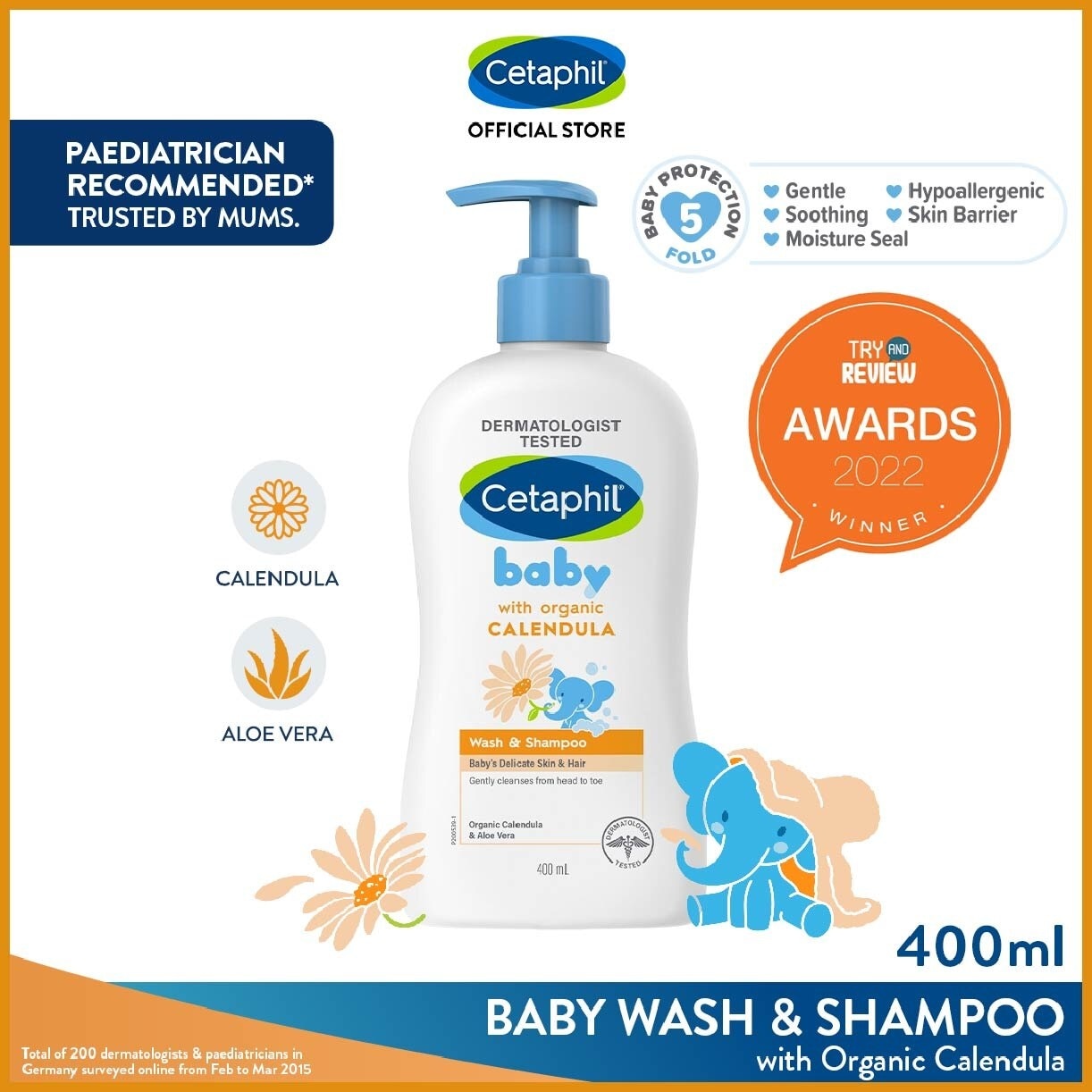 Wash & Shampoo with Organic Calendula 400ml