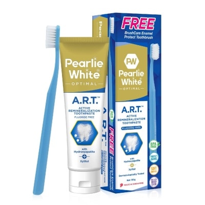 PEARLIE WHITE® Optimal A.R.T. Active Remineralization Toothpaste Bundle Packset consists Toothpaste 110g + Free Adult BrushCare Enamel Protect Toothbrush 1s (Bundle worth $4.10)