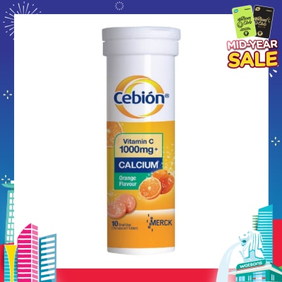 CEBION Vitamin C 1000mg With Calcium Effervescent Orange Flavor 10 Tablets (Expiry: Oct`2025)