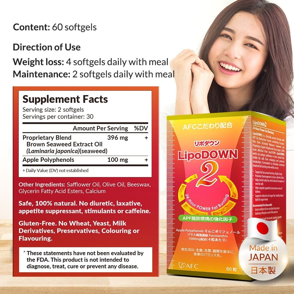 Lipodown2 Dietary Supplement Softgel (For Metabolism Booster & Weight Loss, 24 Hours Fat Burning, 100% Natural) 60s