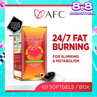 AFC Lipodown2 Dietary Supplement Softgel (For Metabolism Booster & Weight Loss, 24 Hours Fat Burning, 100% Natural) 60s