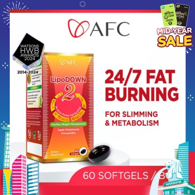 AFC Lipodown2 Dietary Supplement Softgel (For Metabolism Booster & Weight Loss, 24 Hours Fat Burning, 100% Natural) 60s