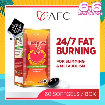 AFC Lipodown2 Dietary Supplement Softgel (For Metabolism Booster & Weight Loss, 24 Hours Fat Burning, 100% Natural) 60s