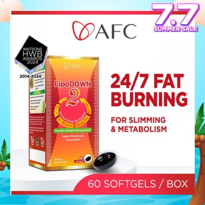 AFC Lipodown2 Dietary Supplement Softgel (For Metabolism Booster & Weight Loss, 24 Hours Fat Burning, 100% Natural) 60s