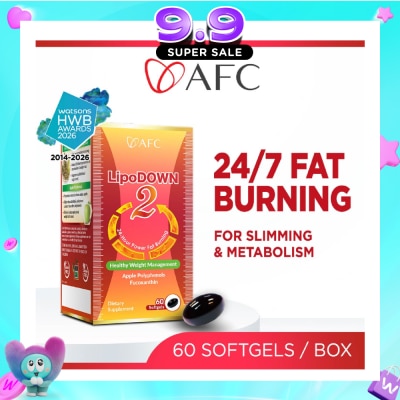 AFC - LipoDown2 Metabolism & Weight Management Softgel with Fucoxanthin Apple Polyphenol (24 Hours Fat Burning, 100% Natural) 60s (Expiry: Jun`2027) image