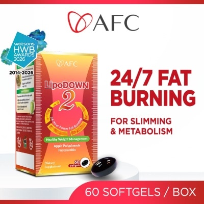 AFC - LipoDown2 Metabolism & Weight Management Softgel with Fucoxanthin Apple Polyphenol (24 Hours Fat Burning, 100% Natural) 60s