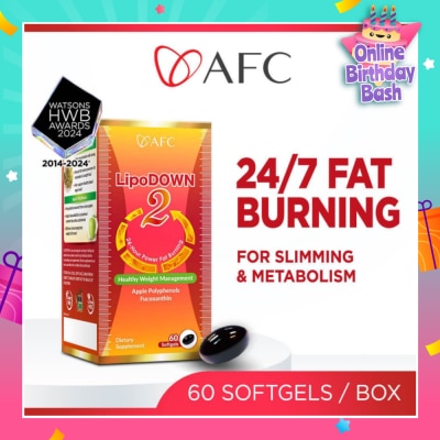AFC Lipodown2 Dietary Supplement Softgel (For Metabolism Booster & Weight Loss, 24 Hours Fat Burning, 100% Natural) 60s