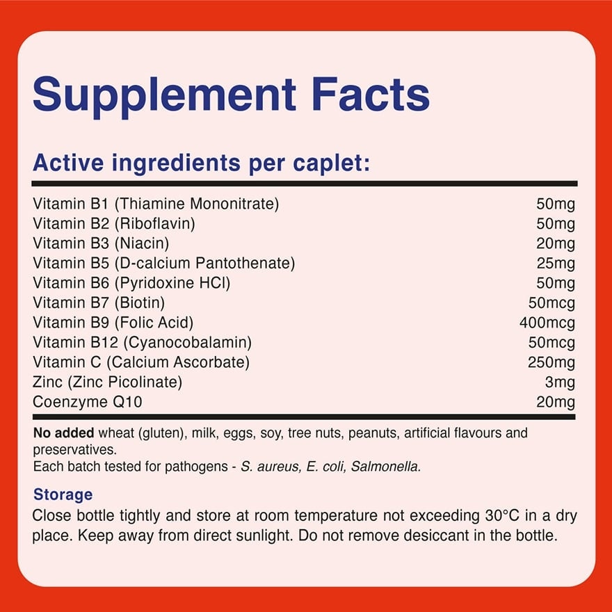 B-Complex Capsule (Combats Fatigue & Stress + With Vit B12, Vit C & CoQ10 + Vegetarian) 60s