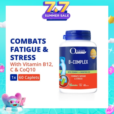 OCEAN HEALTH - B-Complex Capsule (Combats Fatigue & Stress + With Vit B12, Vit C & CoQ10 + Vegetarian) 60s