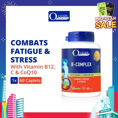 OCEAN HEALTH B-Complex Capsule (Combats Fatigue & Stress + With Vit B12, Vit C & CoQ10 + Vegetarian) 60s