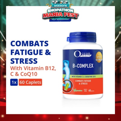 OCEAN HEALTH - B-Complex Capsule (Combats Fatigue & Stress + With Vit B12, Vit C & CoQ10 + Vegetarian) 60s