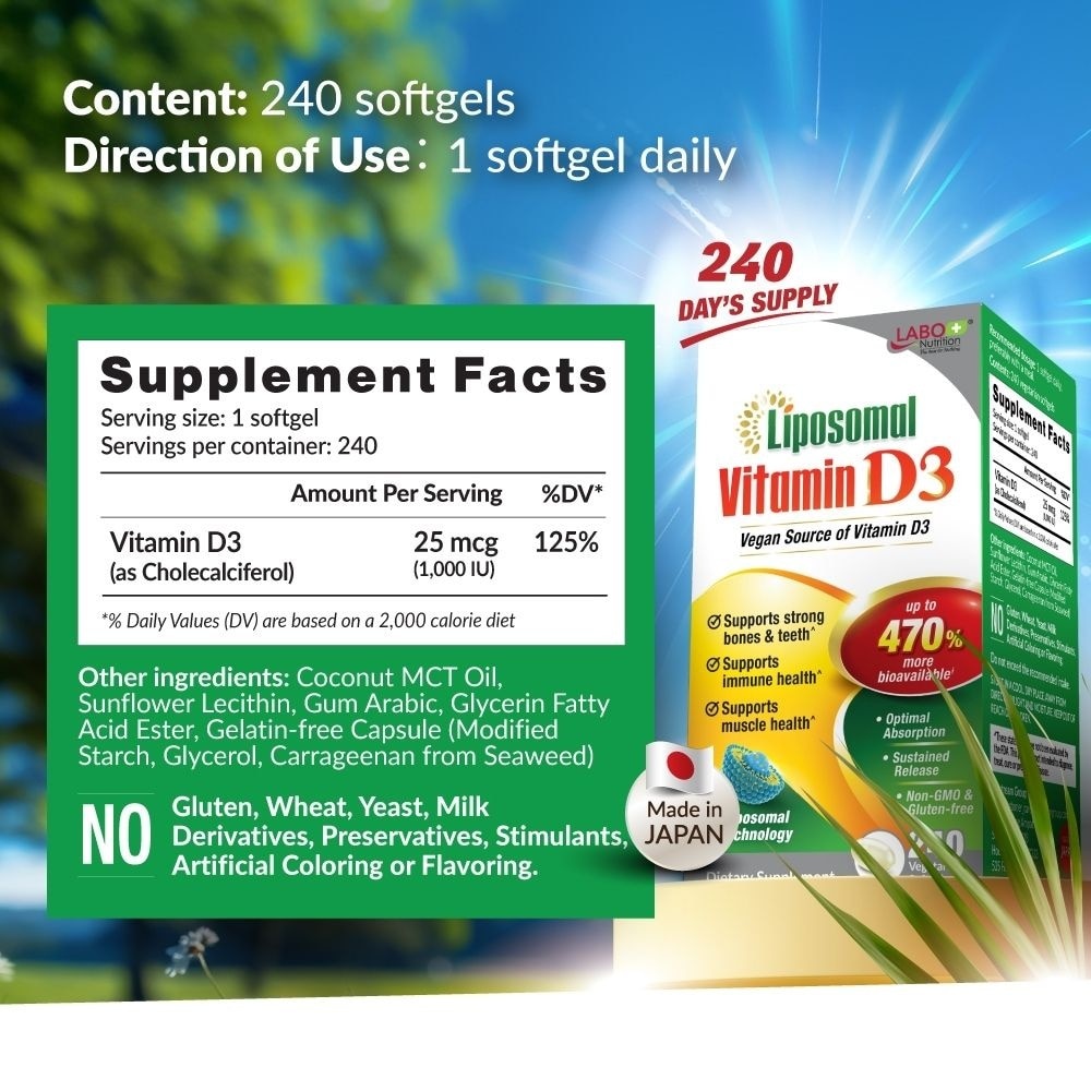 Liposomal Vitamin D3 1000IU Veggie Softgel (Bones, Immunity & Muscle Support) 240s image
