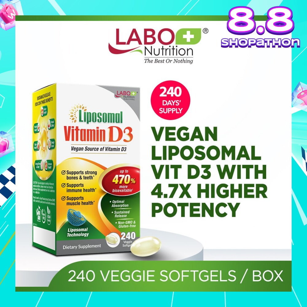 Vegan Liposomal Vitamin D3 Softgel (Support Immune & Muscle Health & Strong Bones & Teeth) 240s