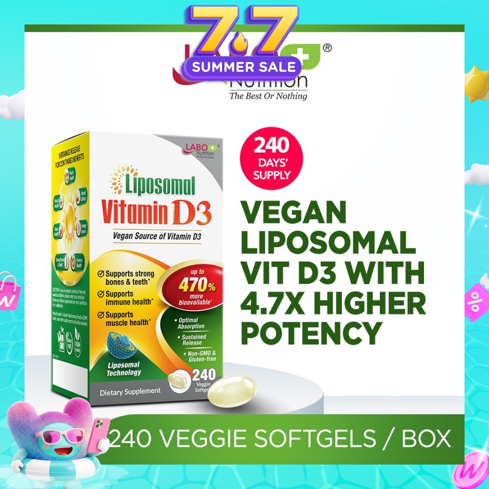 Vegan Liposomal Vitamin D3 Softgel (Support Immune & Muscle Health & Strong Bones & Teeth) 240s