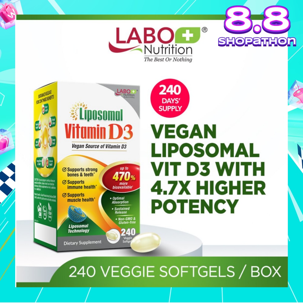 Vegan Liposomal Vitamin D3 Softgel (Support Immune & Muscle Health & Strong Bones & Teeth) 240s