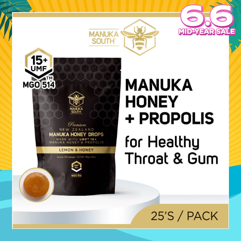 UMF15+ Manuka Honey DROPS with Propolis Lozenges (For Cough + Flu + Sore Throat + Ulcer + Gum + Bad Breath + Immunity Support) 25s