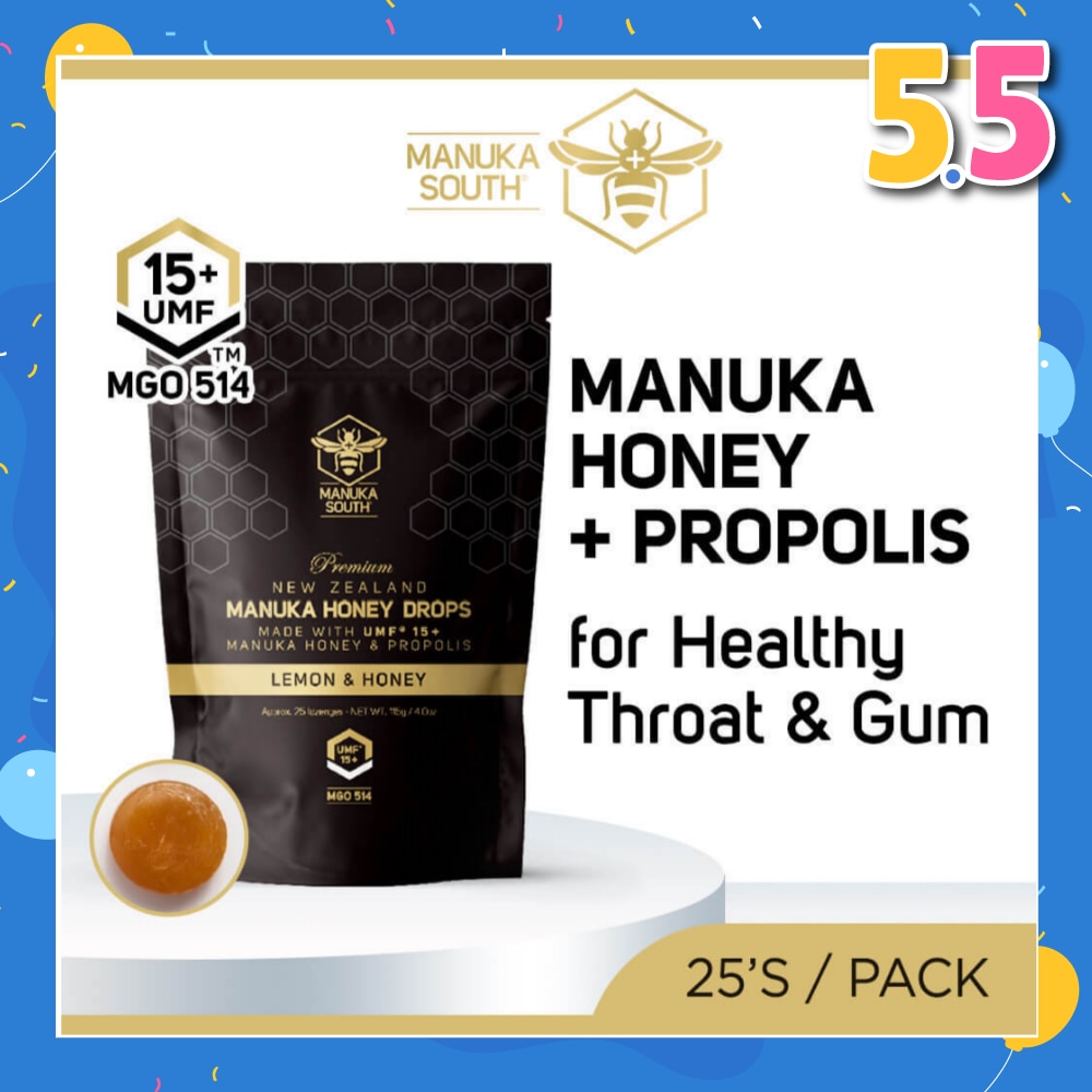 UMF15+ Manuka Honey DROPS with Propolis Lozenges (For Cough + Flu + Sore Throat + Ulcer + Gum + Bad Breath + Immunity Support) 25s