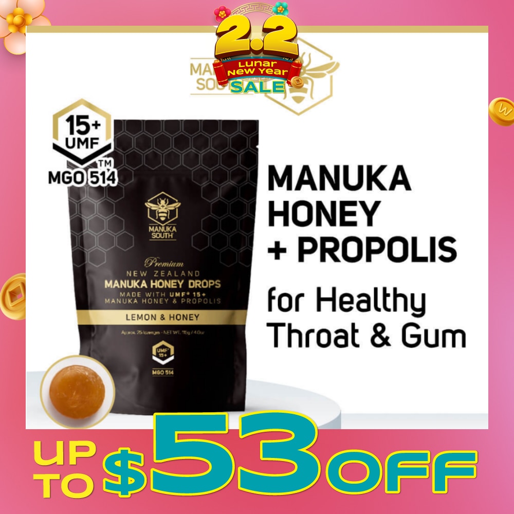 UMF15+ Manuka Honey DROPS with Propolis Lozenges (For Cough + Flu + Sore Throat + Ulcer + Gum + Bad Breath + Immunity Support) 25s