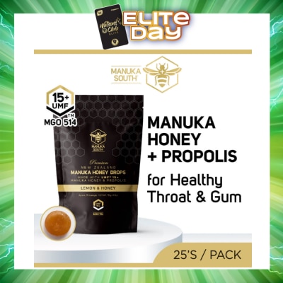 MANUKA SOUTH - UMF15+ Manuka Honey DROPS with Propolis Lozenges (For Cough + Flu + Sore Throat + Ulcer + Gum + Bad Breath + Immunity Support) 25s
