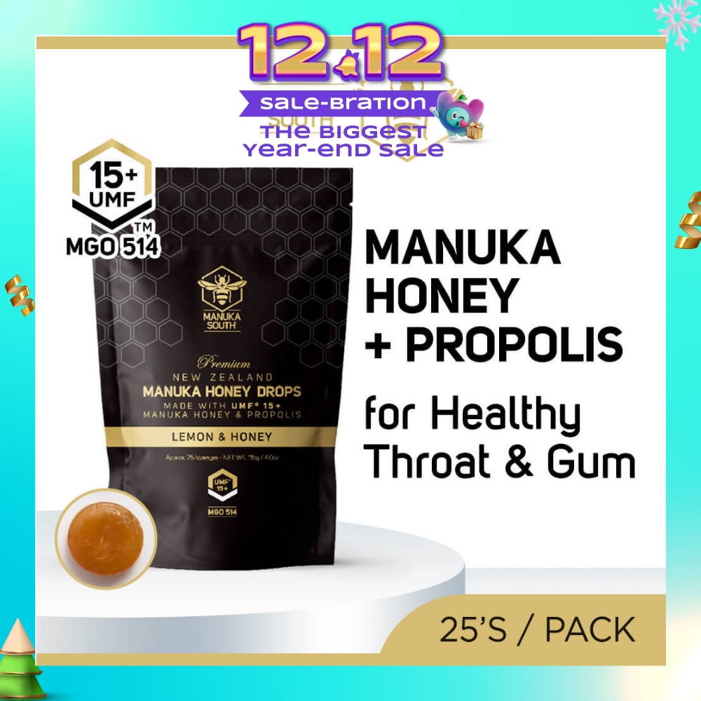 UMF15+ Manuka Honey DROPS with Propolis Lozenges (For Cough + Flu + Sore Throat + Ulcer + Gum + Bad Breath + Immunity Support) 25s