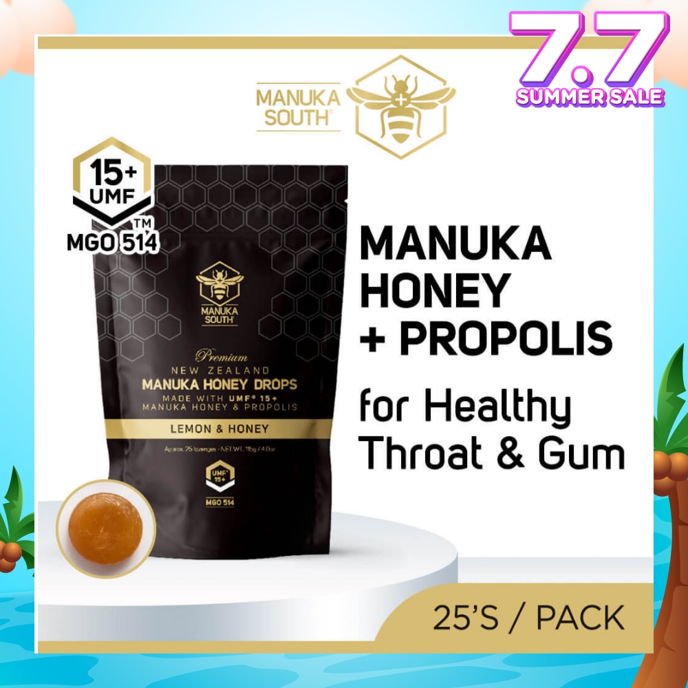 UMF15+ Manuka Honey DROPS with Propolis Lozenges (For Cough + Flu + Sore Throat + Ulcer + Gum + Bad Breath + Immunity Support) 25s