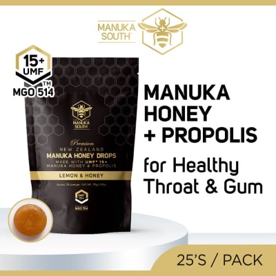 MANUKA SOUTH UMF15+ Manuka Honey DROPS with Propolis Lozenges (For Cough + Flu + Sore Throat + Ulcer + Gum + Bad Breath + Immunity Support) 25s