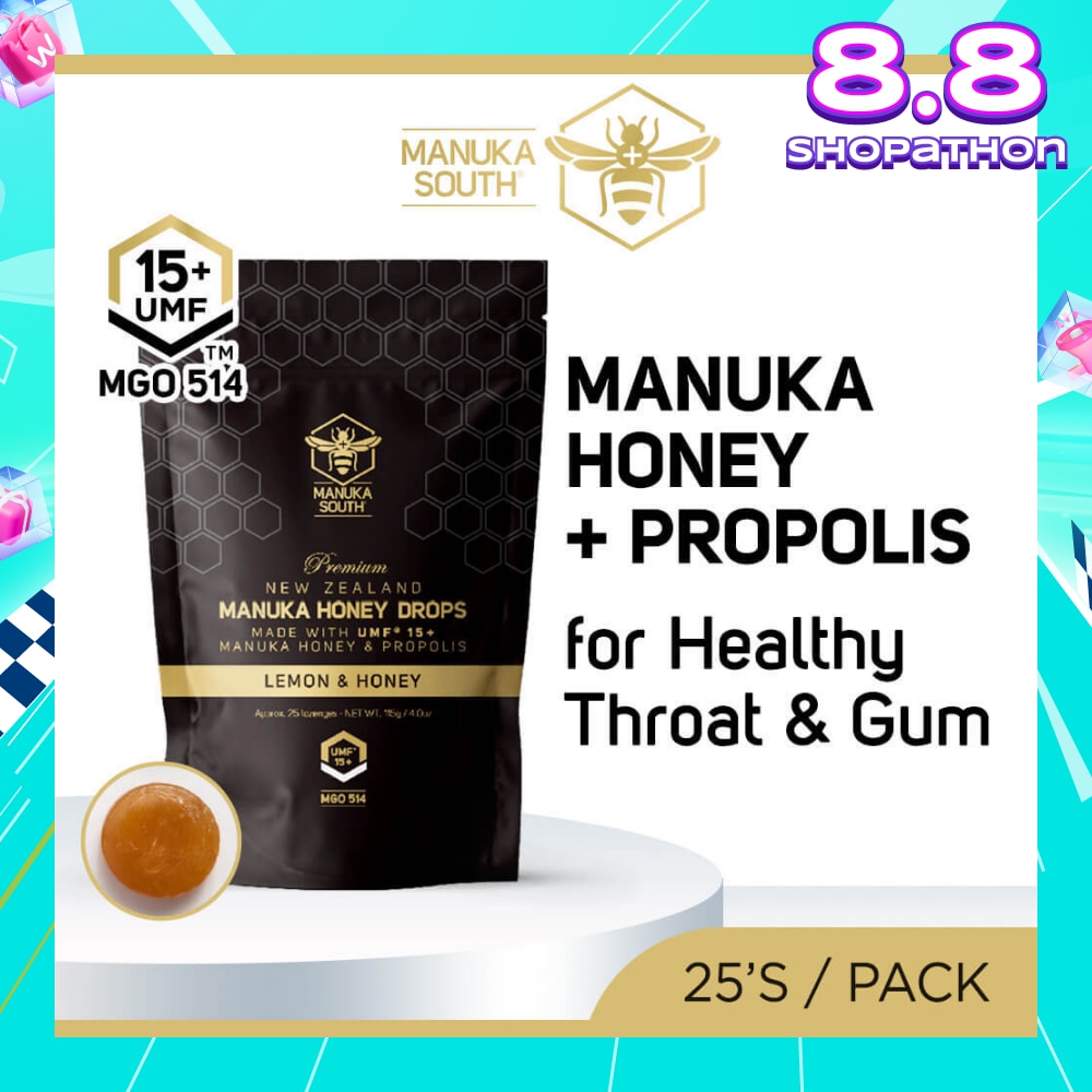 UMF15+ Manuka Honey DROPS with Propolis Lozenges (For Cough + Flu + Sore Throat + Ulcer + Gum + Bad Breath + Immunity Support) 25s